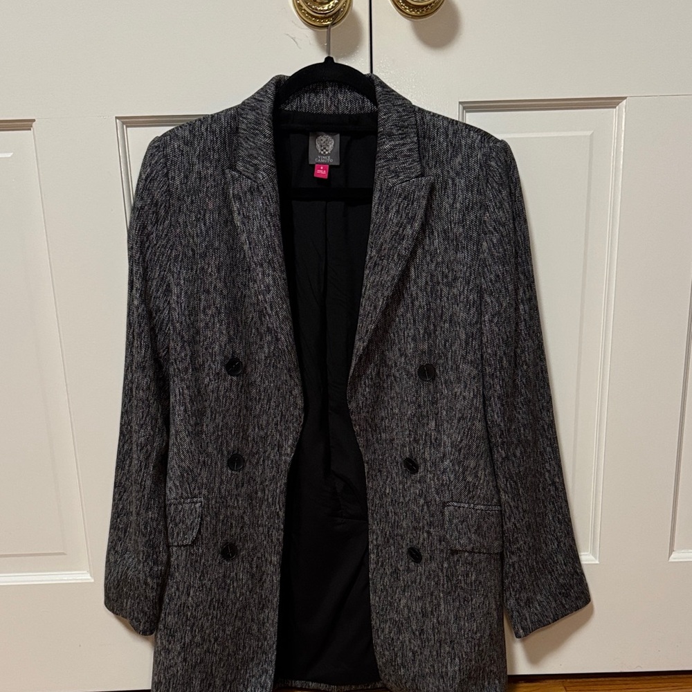 Vince Camuto Black White Herringbone Double Breasted Blazer Women's Size 8 NWT